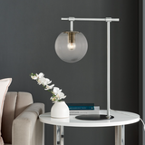 Lencho Modern Smoked Globe Table Lamp by Lite Source - Brushed Brass or Satin Nickel