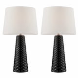 Pair of Retro Midcentury Modern Black Ceramic Table Lamps with Shades