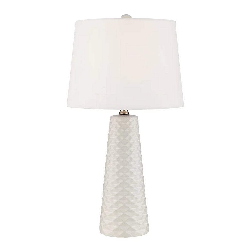 Pair of Retro Midcentury Modern White Ceramic Table Lamps with
