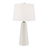 Pair of Retro Midcentury Modern White Ceramic Table Lamps with Shades