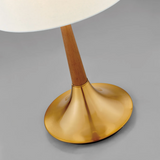 Portillo Retro MCM Brass & Birch Wood Laurel Table Lamp with Linen Drum Shade