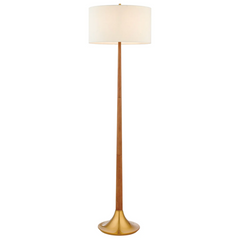 Portillo Retro MCM Brass & Birch Wood Laurel Floor Lamp with Linen Drum Shade