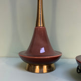 Pair of 1950s Vintage Purple Ceramic & Brass Table Lamps