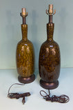 Pair of Large Vintage Brown Ceramic Table Lamps