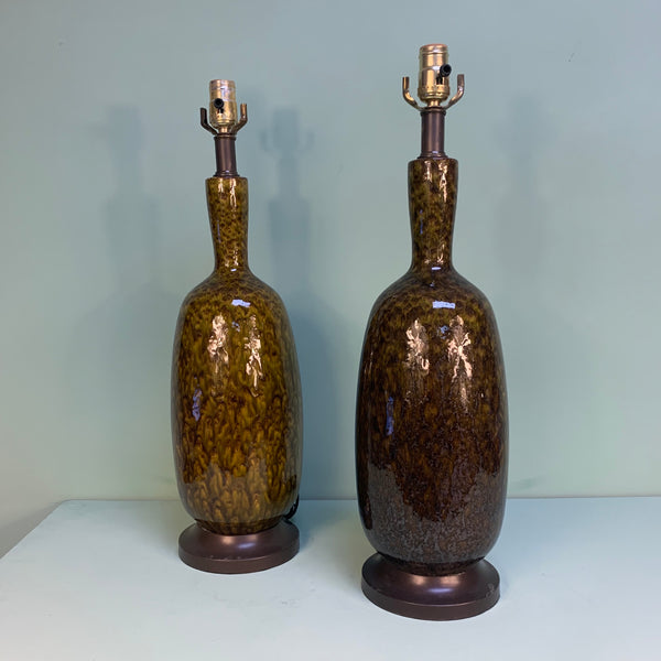 Pair of Amber Ceramic Lamps
