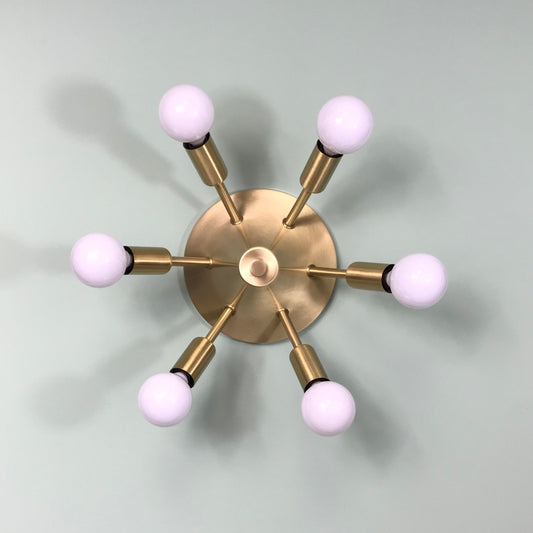 Grand Starlight Mid Century Modern Flush Mount Sputnik in Satin Brass