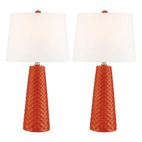 Pair of Retro Midcentury Modern Orange Table Lamps with Shades