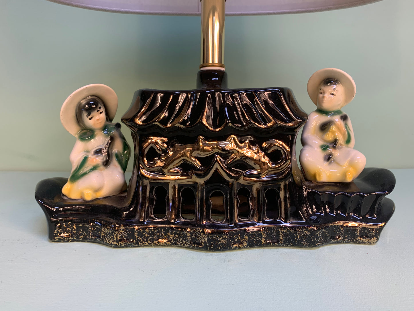 Vintage Large Ceramic Oriental TV Lamp with Shade