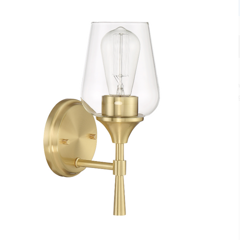 Stella 1-Light Champagne Gold Clear Glass & Brass Modern Wall Sconce by Sunset Lighting 