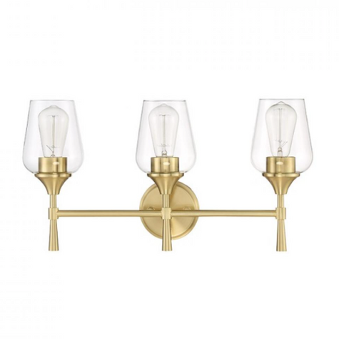 Stella 3-Light Champagne Gold Clear Glass & Brass Modern Wall Sconce by Sunset Lighting 