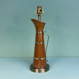 Vintage Rustic Wooden Pitcher Table Lamp with Brass Accents
