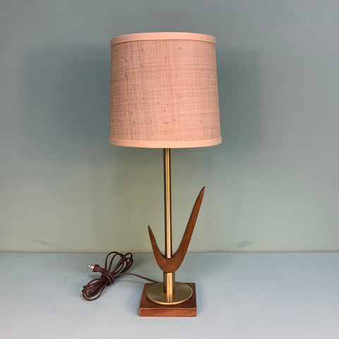Vintage Handmade Midcentury Modern Wood & Brass Table Lamp - Practical Props